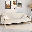 ID MARKET - Canapé droit scandinave 3 places convertible LARS en velours côtelé beige - vignette