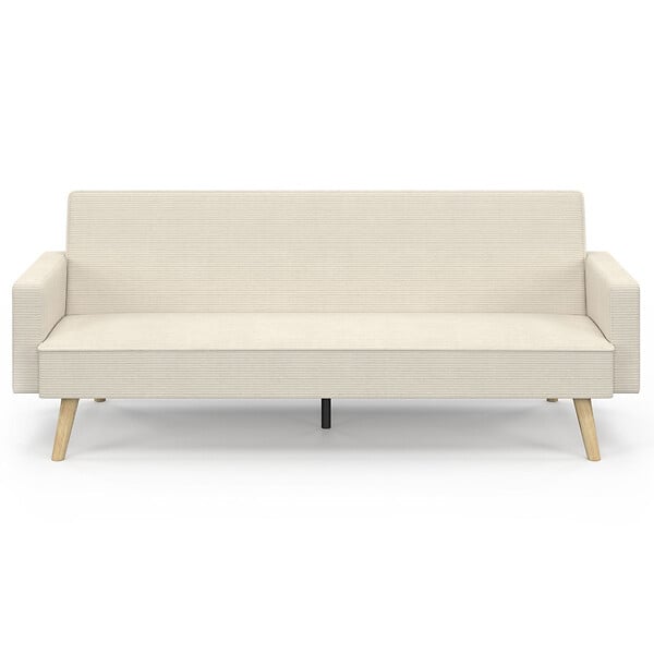 ID MARKET - Canapé droit scandinave 3 places convertible LARS en velours côtelé beige - large