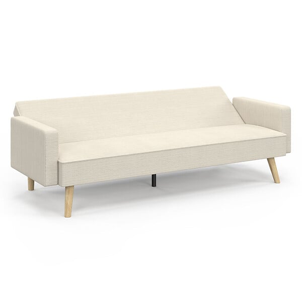 ID MARKET - Canapé droit scandinave 3 places convertible LARS en velours côtelé beige - large