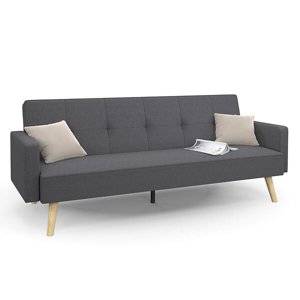 ID MARKET - Canapé droit scandinave 3 places convertible LARS en tissu gris - large
