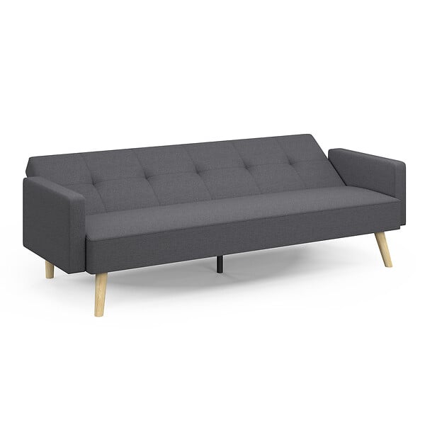 ID MARKET - Canapé droit scandinave 3 places convertible LARS en tissu gris - large