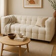 ID MARKET - Canapé droit 2 places capitonné AMANCE en tissu bouclette beige - vignette