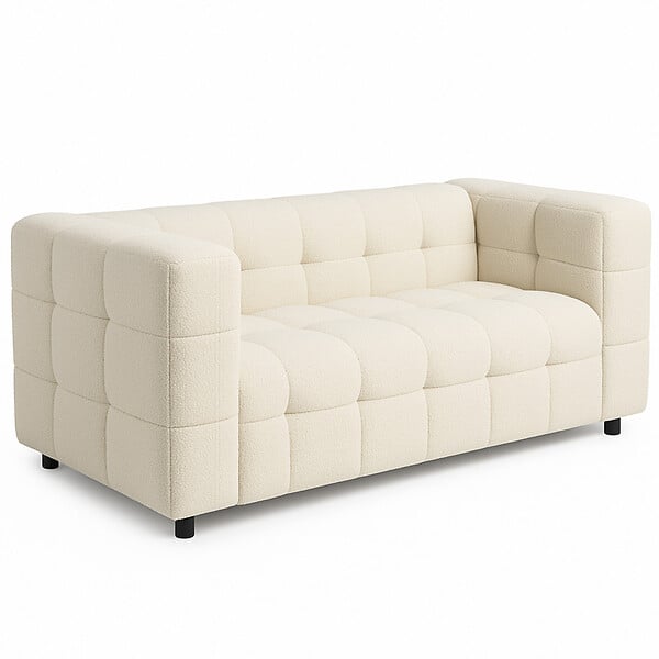 ID MARKET - Canapé droit 2 places capitonné AMANCE en tissu bouclette beige - large