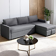 ID MARKET - Canapé d'angle convertible avec méridienne coffre NOAH en tissu gris anthracite - vignette