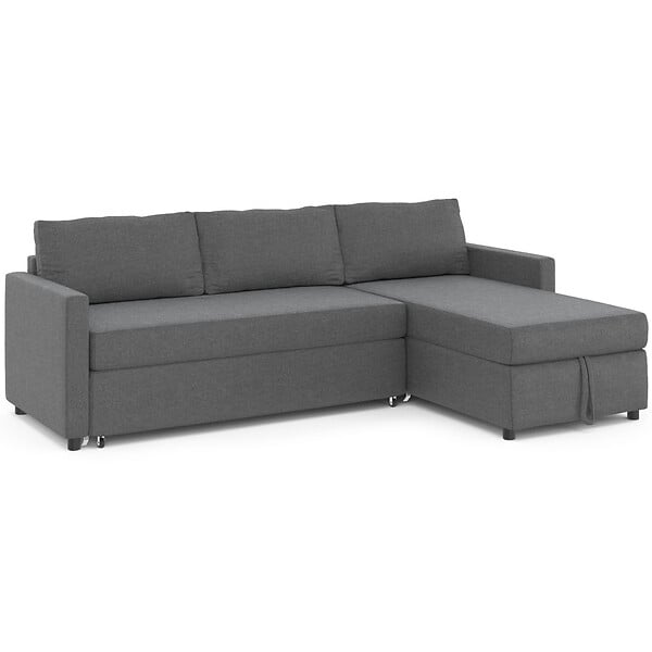 ID MARKET - Canapé d'angle convertible avec méridienne coffre NOAH en tissu gris anthracite - large