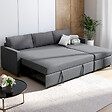 ID MARKET - Canapé d'angle convertible avec méridienne coffre NOAH en tissu gris anthracite - vignette