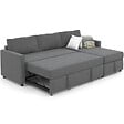 ID MARKET - Canapé d'angle convertible avec méridienne coffre NOAH en tissu gris anthracite - vignette