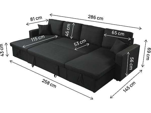 HABITAT ET JARDIN - Canapé d'angle panoramique convertible en tissu "Alain" - 4 places - Noir - large