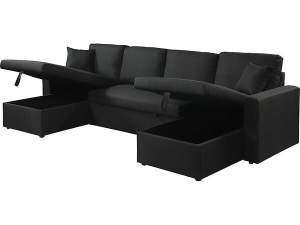 HABITAT ET JARDIN - Canapé d'angle panoramique convertible en tissu "Alain" - 4 places - Noir - large