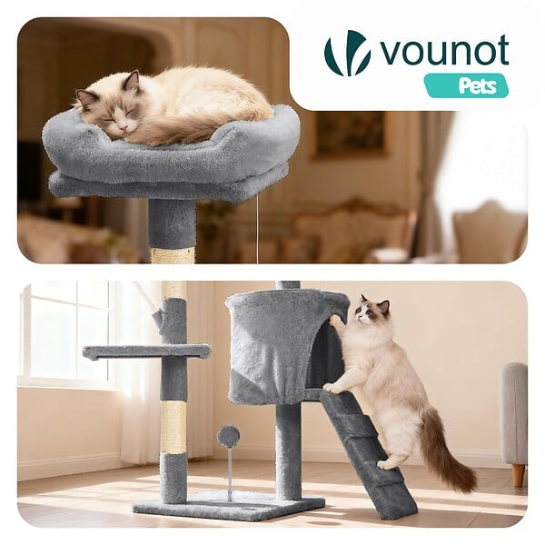 VOUNOT - Arbre a chat 112cm multi niveaux Griffoir et niche Gris - large