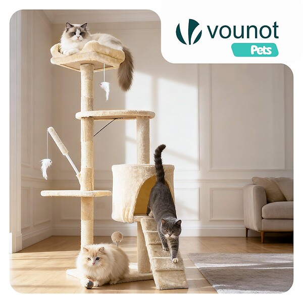 VOUNOT - Arbre a chat 112cm multi niveaux Griffoir et niche Beige - large