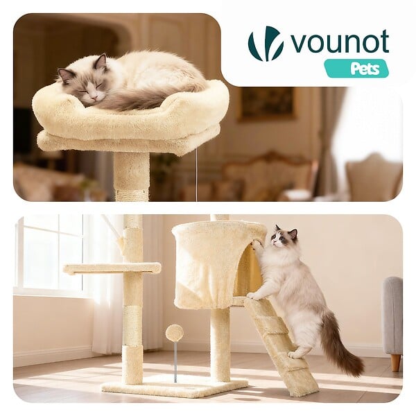 VOUNOT - Arbre a chat 112cm multi niveaux Griffoir et niche Beige - large