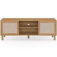 ID MARKET - Meuble TV 140 cm ROBIN 2 portes bois et tissu effet lin - vignette
