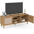 ID MARKET - Meuble TV 140 cm ROBIN 2 portes bois et tissu effet lin - vignette