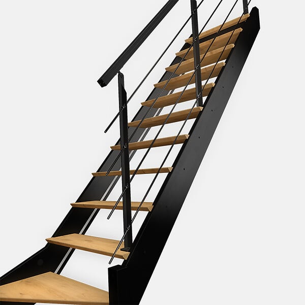 KORDO - Escalier bois quart-tournant droit noir avec garde-corps à LED intégrées, Diverso KORDO - large