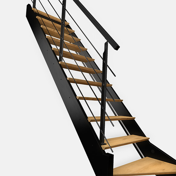 KORDO - Escalier bois quart-tournant gauche noir avec garde-corps à LED intégrées, Diverso KORDO - large