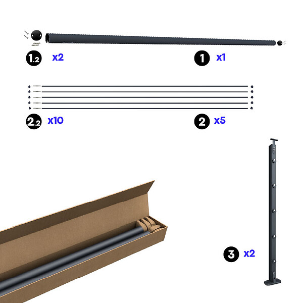 KORDO - Kit garde-corps aluminium gris anthracite 2m pose à plat, Initio KORDO - large