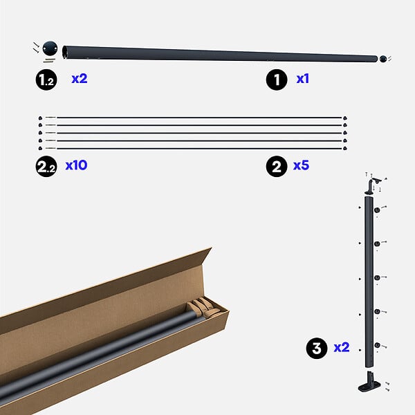 KORDO - Kit garde-corps aluminium gris anthracite 2m pose à plat, Opalu KORDO - large