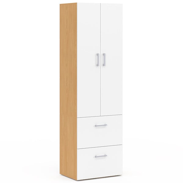 ID MARKET - Armoire 2 portes JULIANA blanc et bois penderie 50 cm avec 2 tiroirs - large