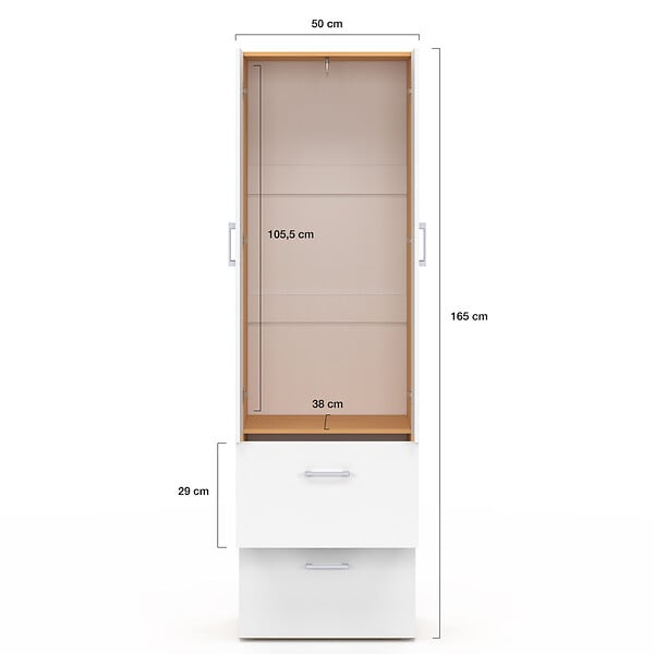 ID MARKET - Armoire 2 portes JULIANA blanc et bois penderie 50 cm avec 2 tiroirs - large