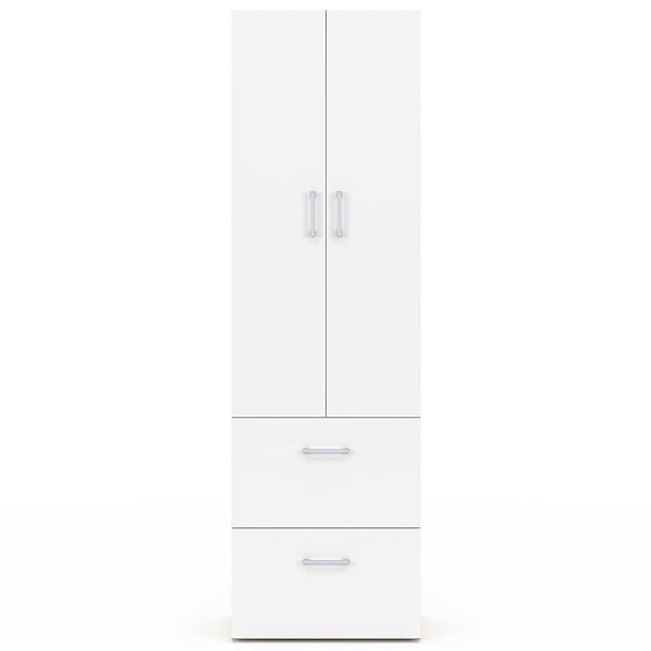 ID MARKET - Armoire 2 portes JULIANA blanc et bois penderie 50 cm avec 2 tiroirs - large
