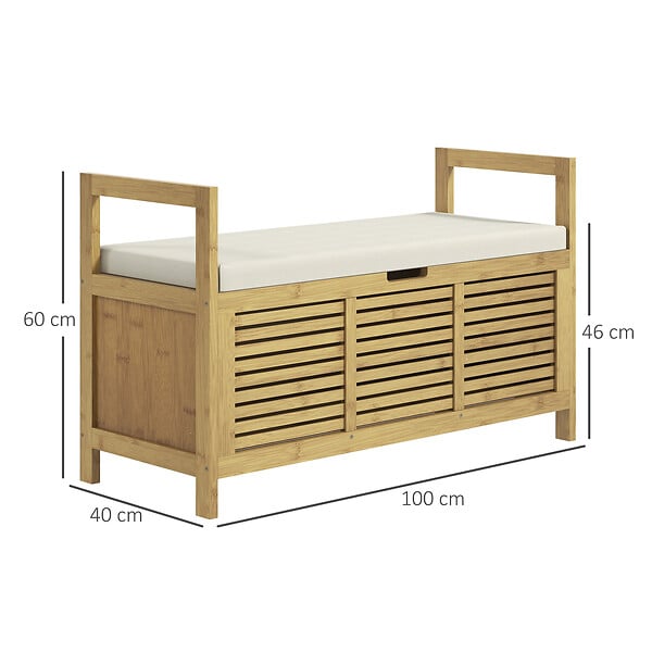 HOMCOM - Banc à chaussures coffre de rangement 2 en 1 avec coussin bambou - large