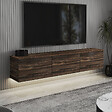HABITAT ET JARDIN - Meuble TV suspendu en bois avec éclairage LED "Neon" - 160 x 32 x 35 cm - Marron - vignette