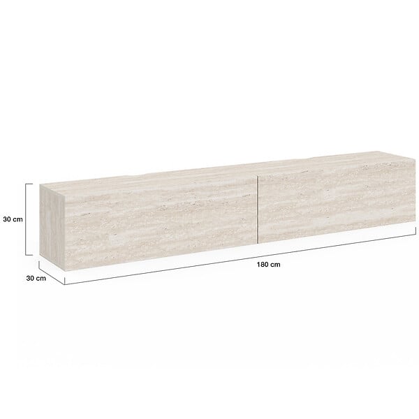 ID MARKET - Meuble TV 180 cm suspendu ELIO 2 portes bois effet travertin - large