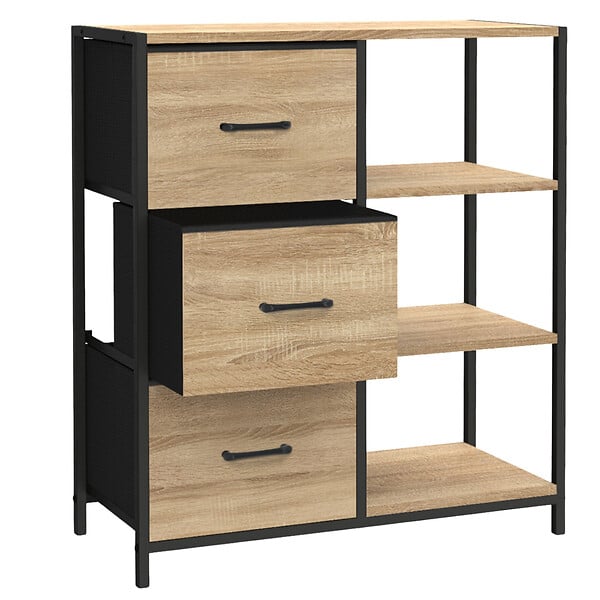 ID MARKET - Buffet d'appoint 3 tiroirs et étagères 70 cm UTAH design industriel - large