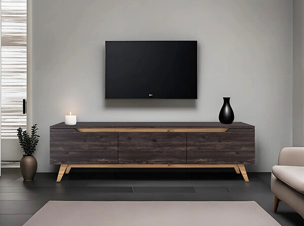 HABITAT ET JARDIN - Meuble TV en bois "Digi" - 180 x 35 x 48 cm - Noir - large