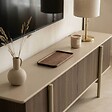 OVIALA - Meuble TV effet bois 4 portes 180 cm taupe - Nelio - vignette
