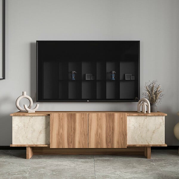 HABITAT ET JARDIN - Meuble TV en bois "Diana" 180 x 33 x 50 cm - Travertin - large