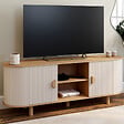 ID MARKET - Meuble TV 140 cm KANEL 2 portes effet cannelé beige et bois - vignette