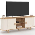 ID MARKET - Meuble TV 140 cm KANEL 2 portes effet cannelé beige et bois - vignette