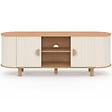 ID MARKET - Meuble TV 140 cm KANEL 2 portes effet cannelé beige et bois - vignette