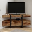 ID MARKET - Meuble TV 110 cm d'angle AUSTRIA bois pied épingle avec tiroirs - vignette