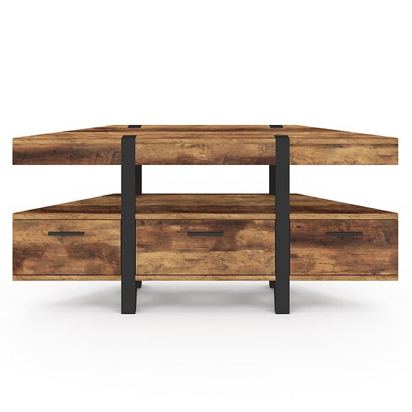 ID MARKET - Meuble TV 110 cm d'angle AUSTRIA bois pied épingle avec tiroirs - large