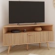 ID MARKET - Meuble TV 110 cm d'angle JULIETTE 1 porte effet lattes coloris chêne - vignette