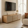 OVIALA - Meuble TV effet bois 150 cm style scandinave bois clair  - Tomy - vignette