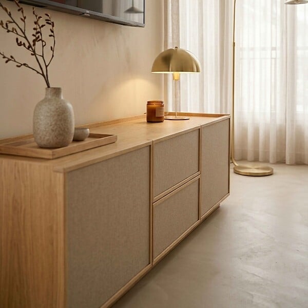 OVIALA - Meuble TV effet bois 150 cm style scandinave bois clair  - Tomy - large