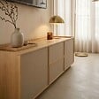 OVIALA - Meuble TV effet bois 150 cm style scandinave bois clair  - Tomy - vignette