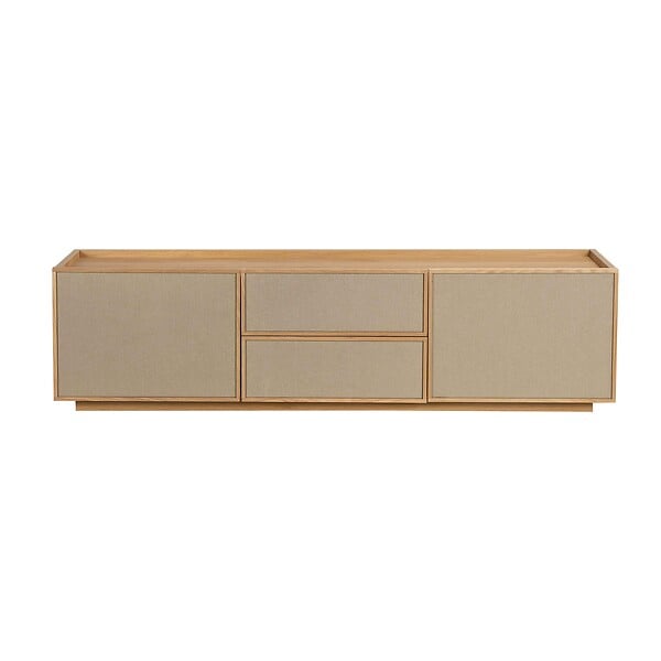 OVIALA - Meuble TV effet bois 150 cm style scandinave bois clair  - Tomy - large