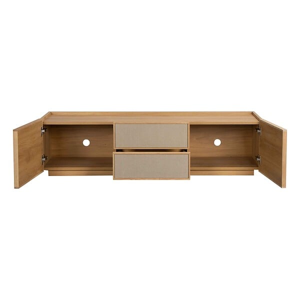 OVIALA - Meuble TV effet bois 150 cm style scandinave bois clair  - Tomy - large