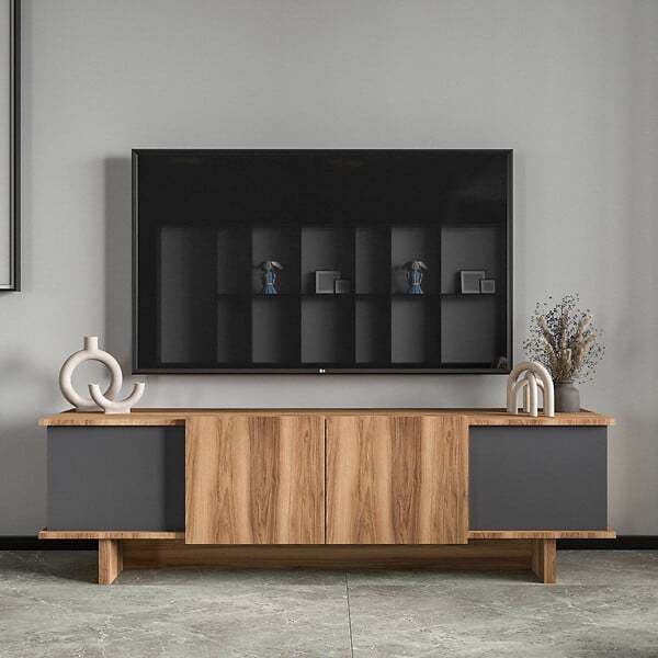 HABITAT ET JARDIN - Meuble TV en bois "Diana" 180 x 33 x 50 cm - Anthracite - large