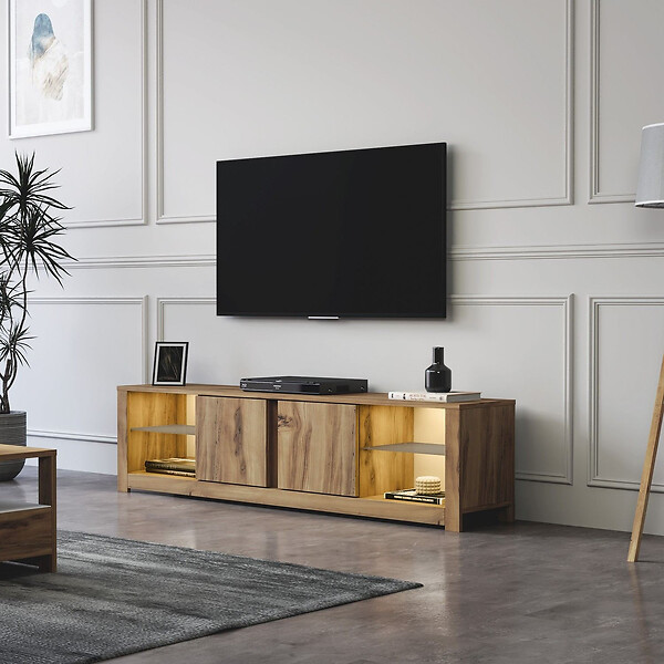 HABITAT ET JARDIN - Meuble TV en bois "Aydos" 180 x 35 x 45 cm - Chêne - large