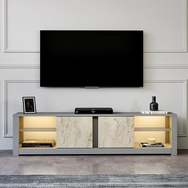 HABITAT ET JARDIN - Meuble TV en bois "Aydos" 180 x 35 x 45 cm - Gris - large