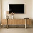 OVIALA - Meuble TV effet bois 4 portes 180 cm crème - Nelio - vignette