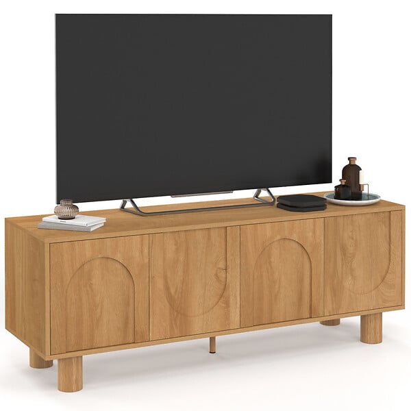 ID MARKET - Meuble TV 140 cm ARCHIE 4 portes design arche effet bois - large