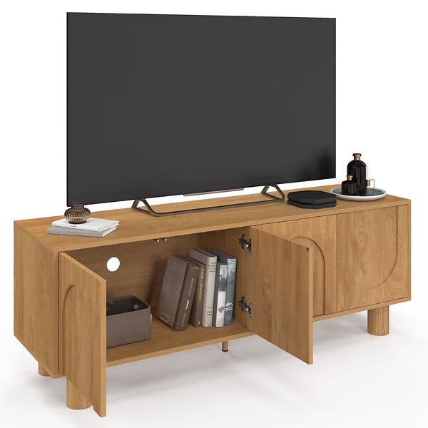 ID MARKET - Meuble TV 140 cm ARCHIE 4 portes design arche effet bois - large