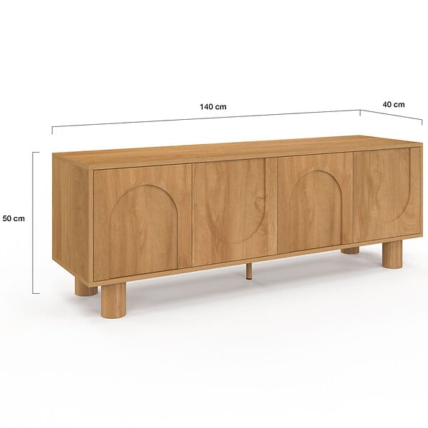 ID MARKET - Meuble TV 140 cm ARCHIE 4 portes design arche effet bois - large